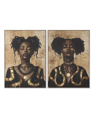 Painting Home ESPRIT Black Golden Lady 103 x 4,5 x 143,5 cm (2 Units)