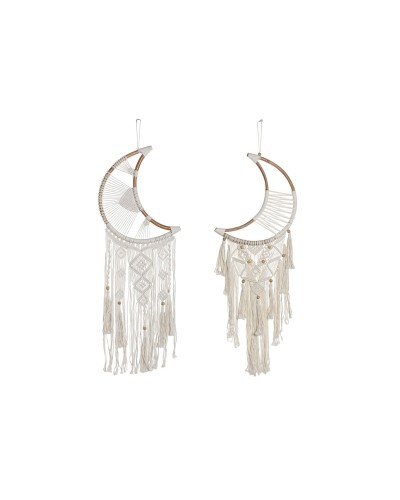 Ophangdecoratie Home ESPRIT Crème Natuurlijk Boho Macramé (2 Stuks)
