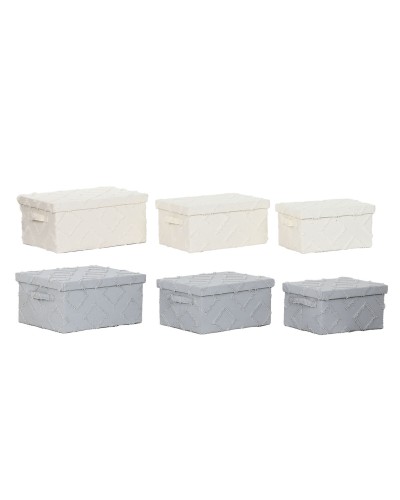 Uppsättning med Dekorativa Lådor Home ESPRIT Grå Kräm 40 x 30 x 20 cm 3 Delar (2 antal)