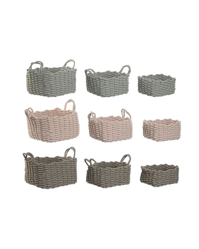 Set di Cestini Home ESPRIT Corda 28 x 28 x 18 cm