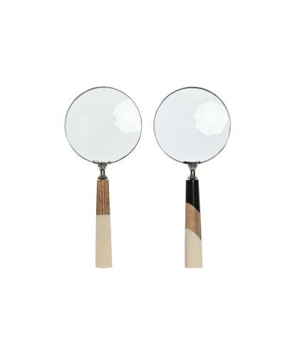 Statua Decorativa Home ESPRIT Bicolore Coloniale Lente d'ingrandimento 10 x 2,5 x 24,5 cm (2 Unità)