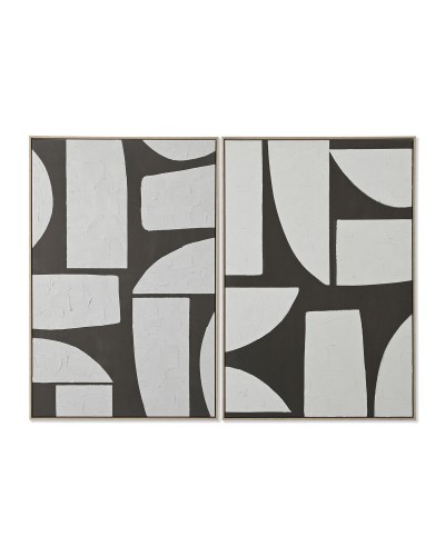 Painting Home ESPRIT White Green Beige Dark grey polystyrene Canvas Abstract Urban (2 Units)