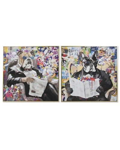 Painting Home ESPRIT polystyrene Canvas Modern Dog 82,5 x 3,5 x 82,5 cm (2 Units)