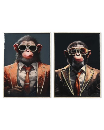 Cadre Home ESPRIT polystyrène Toile Moderne Laqué Chimpanzé 52,5 x 3 x 72,5 cm (2 Unités)