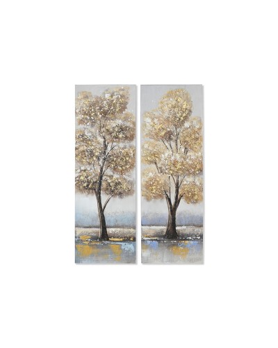 Cadre Home ESPRIT Doré Toile Bois MDF Arbre Traditionnel 30 x 3 x 90 cm (2 Unités)