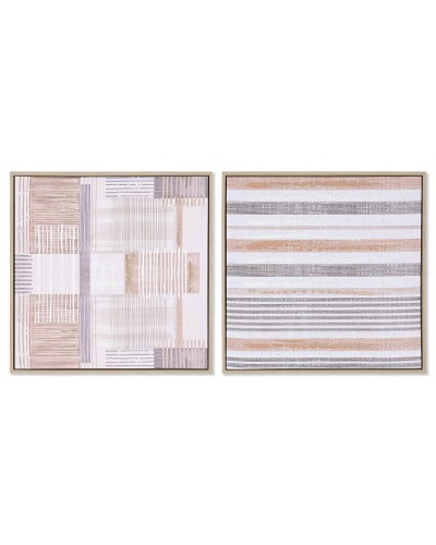 Schilderij Home ESPRIT Bruin Beige polyestyreen Canvas Stads 52,5 x 2,8 x 52,5 cm (2 Stuks)