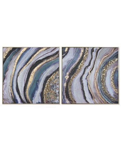 Maalaus Home ESPRIT Sininen Kullattu polystyreeni Kangas Moderni 82 x 4,5 x 82 cm (2 osaa)