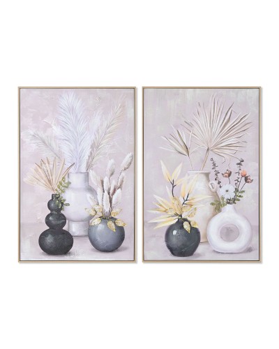 Maalaus Home ESPRIT Kangas Puu MDF Maljakko Skandinaavinen 62 x 4 x 92 cm (2 osaa)