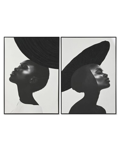 Tavla Home ESPRIT Vit Svart Kvinna Modern 103 x 4,5 x 143 cm (2 antal)