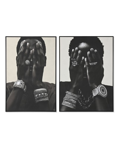 Cadre Home ESPRIT Noir Beige Colonial Africain 103 x 4,5 x 143 cm (2 Unités)