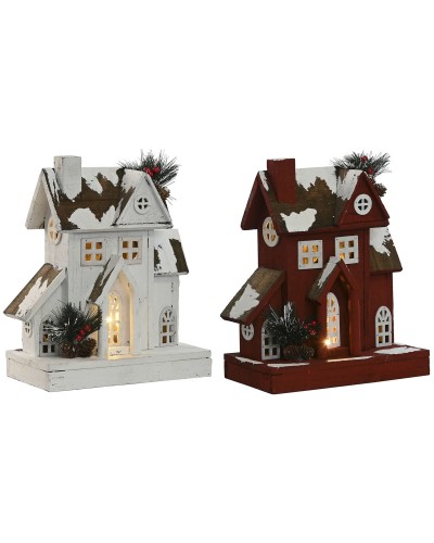 Kerstversiering Home ESPRIT Wit Rood 26 x 14 x 32 cm (2 Stuks)