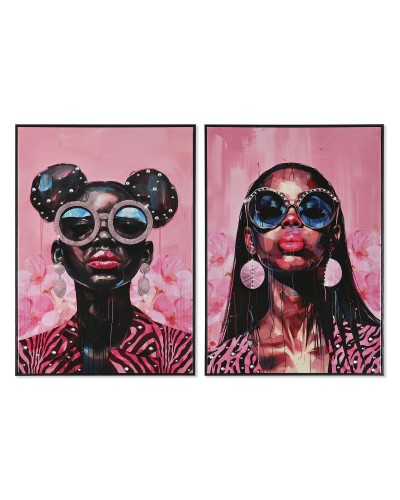 Painting Home ESPRIT Pink Modern chica Lacquered 50 x 3 x 70 cm (2 Units)