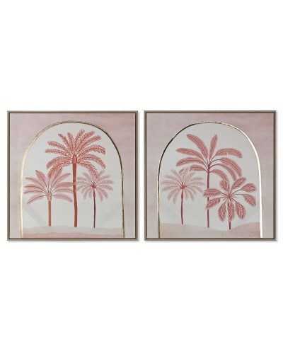 Cadre Home ESPRIT Beige Corail Palmiers Colonial 60 x 2,5 x 60 cm (2 Unités)