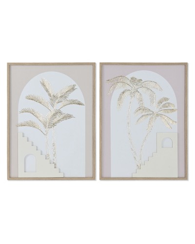 Cuadro Home ESPRIT Blanco Beige Palmeras Escandinavo 45 x 2,2 x 60 cm (2 Unidades)