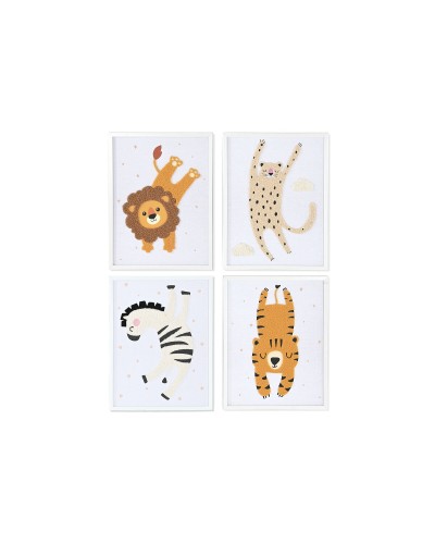Painting Home ESPRIT Yellow White Children's animals 30 x 1,8 x 40 cm (4 Units)