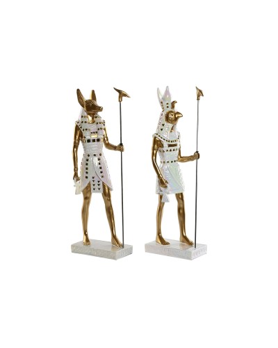 Figurine Décorative Home ESPRIT Blanc Doré Résine Oriental Égyptien 7 x 11,5 x 36 cm (2 Unités)