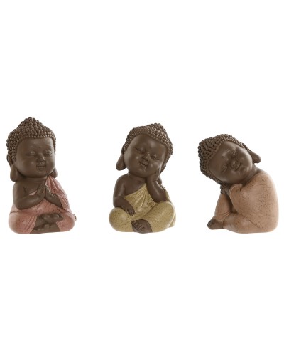 Deko-Figur Home ESPRIT Orange Koralle Neongrün Harz Buddha Orientalisch 8 x 8 x 12,5 cm (3 Stück)