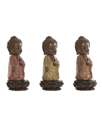Koristehahmo Home ESPRIT Ruskea Oranssi Koralli Lime väri Hartsi Buddha Itämainen 9 x 9 x 21 cm (3 osaa)