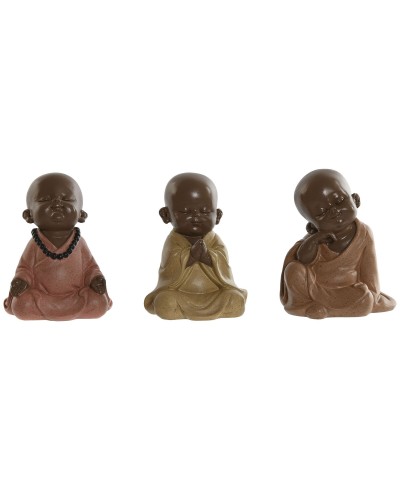 Statua Decorativa Home ESPRIT Arancio Corallo Lime Resina Frate Orientale 10,5 x 9 x 13,5 cm (3 Unità)