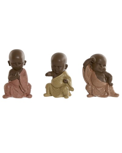 Decorative Figure Home ESPRIT Orange Coral Lime Resin Monk Oriental 8 x 5,5 x 12,7 cm (3 Units)