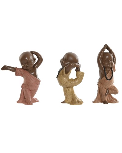 Deko-Figur Home ESPRIT Orange Koralle Neongrün Harz Mönch Orientalisch 11,5 x 5,5 x 14,5 cm (3 Stück)