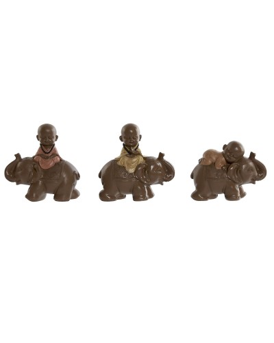 Decorative Figure Home ESPRIT Brown Orange Coral Lime Resin Monk Oriental 13 x 6 x 12,5 cm (3 Units)