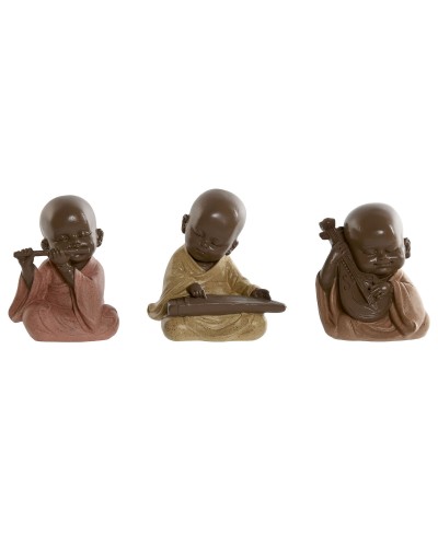 Figurine Décorative Home ESPRIT Orange Corail Citron Résine Moine Oriental 10 x 7 x 11 cm (3 Unités)