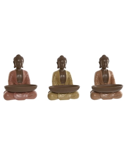Decorative Figure Home ESPRIT Orange Coral Lime Resin Buddha Oriental 19,5 x 16 x 25,5 cm (3 Units)