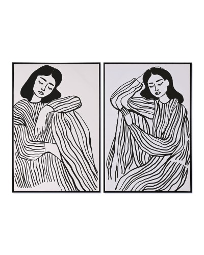 Painting Home ESPRIT White Black Lady Scandinavian 83 x 4 x 123 cm (2 Units)