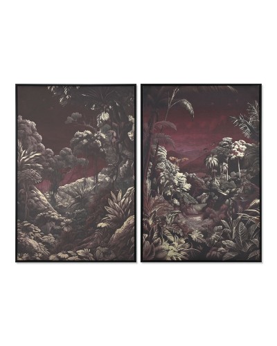 Schilderij Home ESPRIT Groen Kastanjebruin Gouden Tropisch Jungle 83 x 4 x 123 cm (2 Stuks)