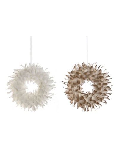 Kerstkroon Home ESPRIT Wit Gouden Veer 30 x 7 x 30 cm (2 Stuks)