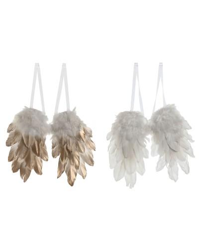 Hanging decoration Home ESPRIT White Golden Feather 28 x 4 x 33 cm (2 Units)