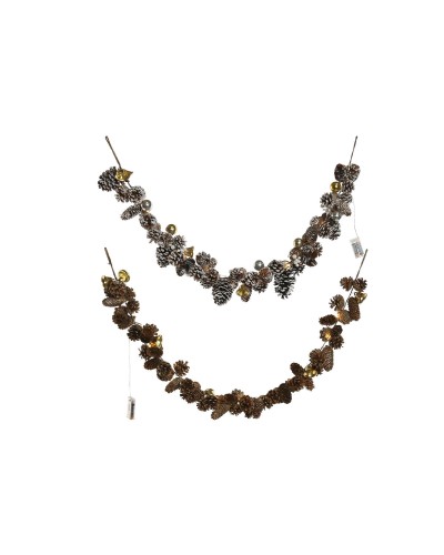 Christmas garland Home ESPRIT Golden Silver Natural 8 x 8 x 120 cm (2 Units)