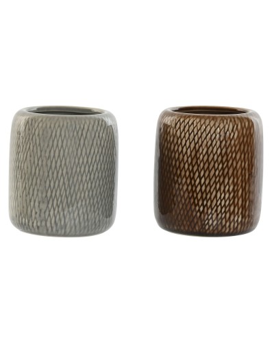Glas Home ESPRIT Brun Grå Stengods 8,5 x 8,5 x 10 cm (2 antal)