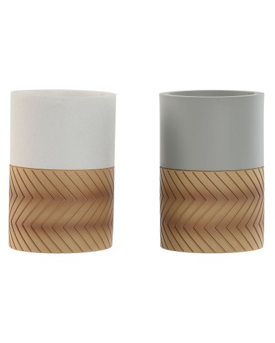 Vaso Home ESPRIT Blanco Gris Natural Resina 7 x 7 x 10,5 cm (2 Unidades)