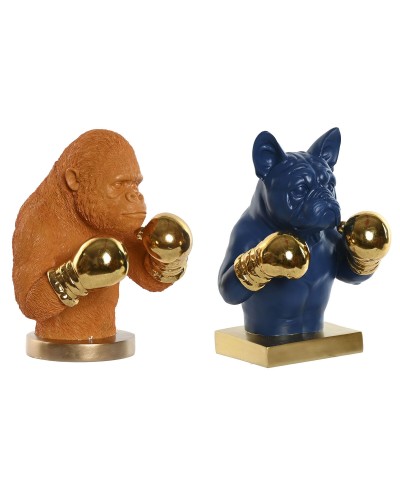 Figura Decorativa Home ESPRIT Azul Naranja Dorado 28 X 26 X 35,5 cm (2 Unidades)