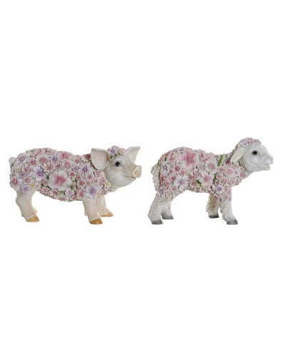 Statua Decorativa Home ESPRIT Bianco Multicolore Fiori 34 X 13,5 X 18,5 cm (2 Unità)