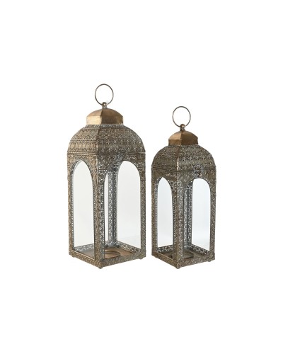 Žibintas Home ESPRIT Kullattu Metalli Kristalli Arabi Riisuttu 20 X 20 X 56 cm (2 Kappaletta)