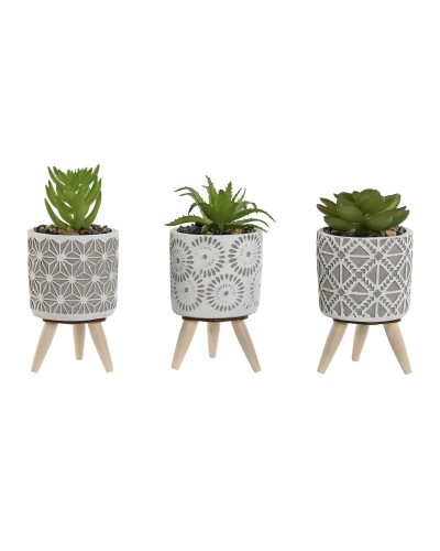 Koristekasvi Home ESPRIT Polyetyleeni Sementti 6,5 x 6,5 x 11 cm (3 osaa)