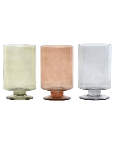 Vaas Home ESPRIT Blauw Groen Amber Kristal Modern 12,5 x 12,5 x 20 cm (3 Stuks)