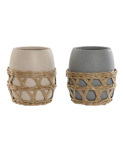 Tandenborstelhouder Home ESPRIT Grijs Crème Dolomite 9 x 9 x 10,5 cm (2 Stuks)