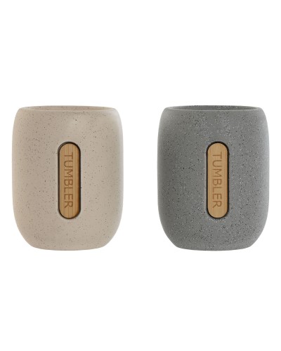 Portaspazzolini da Denti Home ESPRIT Grigio Crema Dolomite 8,5 x 7 x 11 cm (2 Unità)