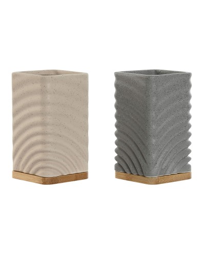 Support pour brosses à dents Home ESPRIT Gris Crème Bambou Dolomite 7 x 7 x 12 cm (2 Unités)
