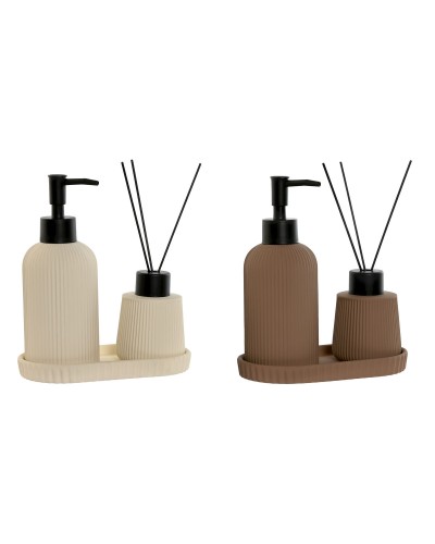 Set da Bagno Home ESPRIT Crema Terracotta ABS Dolomite 17 x 9 x 2 cm 3 Pezzi (2 Unità)