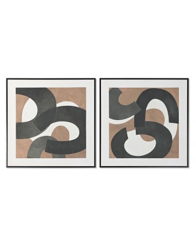 Schilderij Home ESPRIT Bruin Zwart Groen Abstract Stads 80 x 4 x 80 cm (2 Stuks)