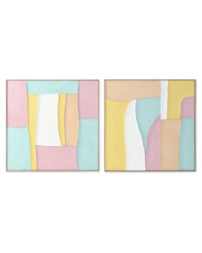 Cuadro Home ESPRIT Blanco Rosa Turquesa Abstracto Urbano 102 x 4,5 x 102 cm (2 Unidades)