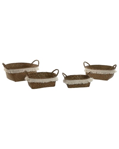 Set di Cestini Home ESPRIT Fibra naturale Boho Consumato 33 x 25 x 15 cm
