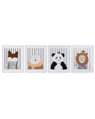 Quadro Home ESPRIT Bianco Grigio Per bambini animali 40 x 1,8 x 50 cm (4 Unità)