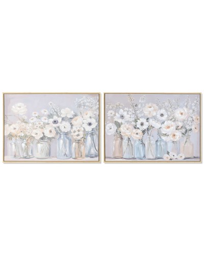 Tavla Home ESPRIT Blå Vit Grön Beige Vas Shabby Chic 70 x 3,5 x 50 cm (2 antal)