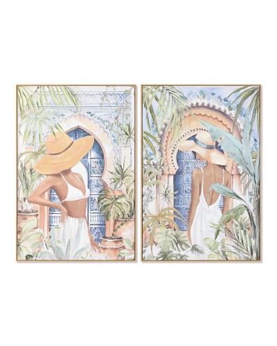 Painting Home ESPRIT Blue Brown Green Beige Tropical chica 80 x 3,5 x 120 cm (2 Units)